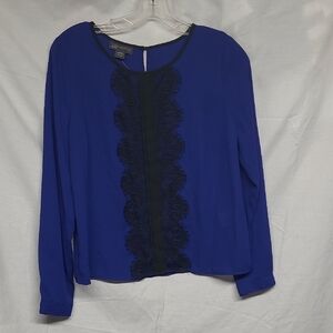 Covington Royal Blue Blouse with Navy Lace Trim